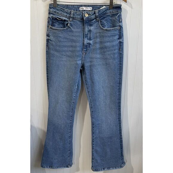 Zara Jeans Womens 10 Blue Bootcut Medium Wash High Rise Denim Stretch READ‎ - Picture 1 of 13